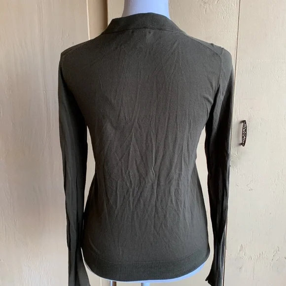 J Crew size S olive green cardigan with silk pockets - Picture 5 of 8